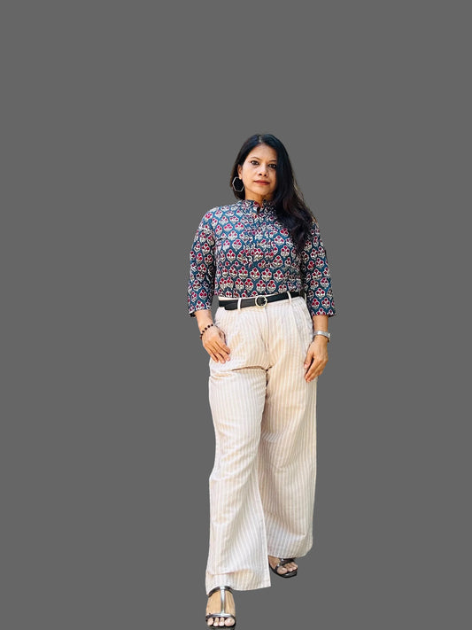 Blue cotton printed short kurti