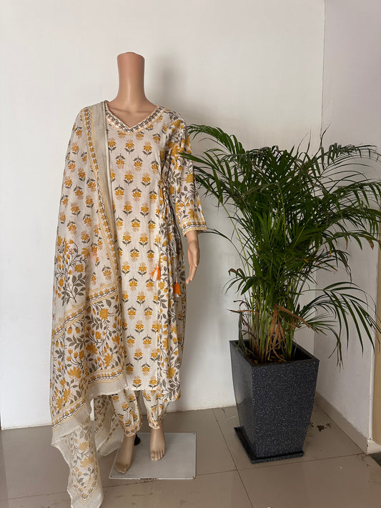 Block print A-line Kurti set