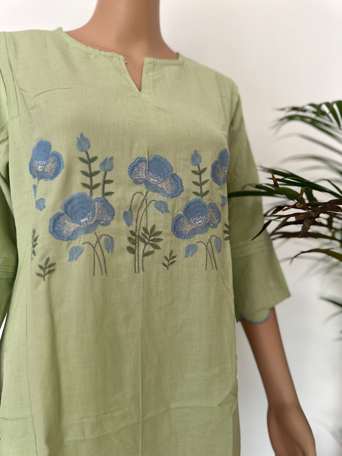Green embroidered cotton co ord set