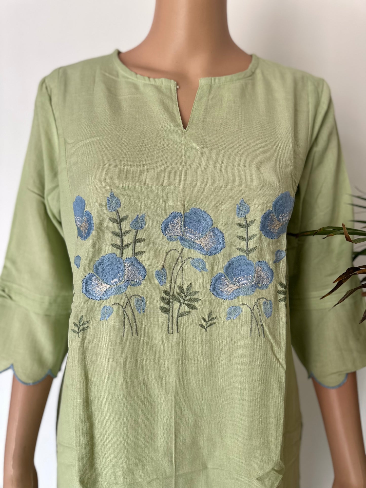 Green embroidered cotton co ord set