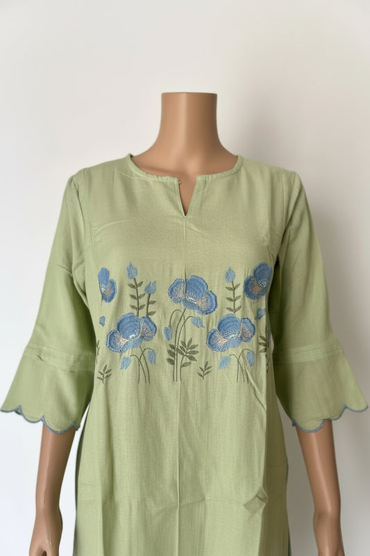 Green embroidered cotton co ord set