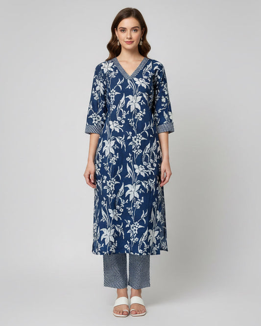 Indigo cotton printed co ord set