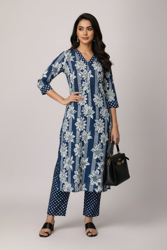 Indigo cotton printed co ord set