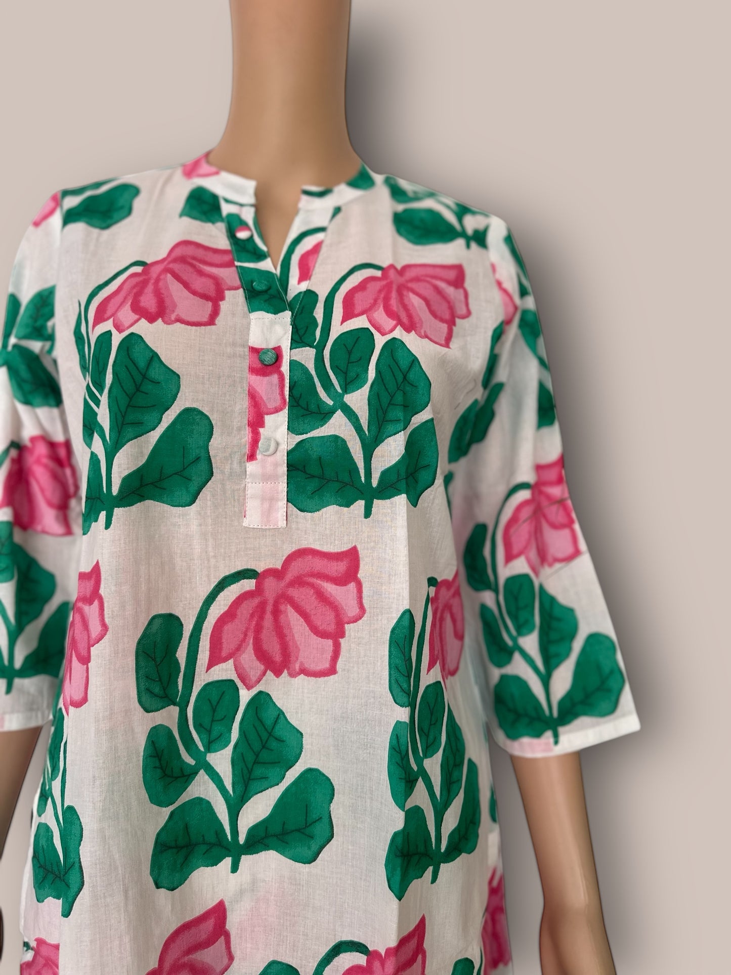 White & green cotton printed co ord set