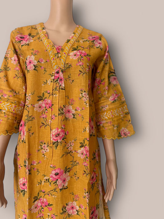 Yellow cotton Linen 2 piece set