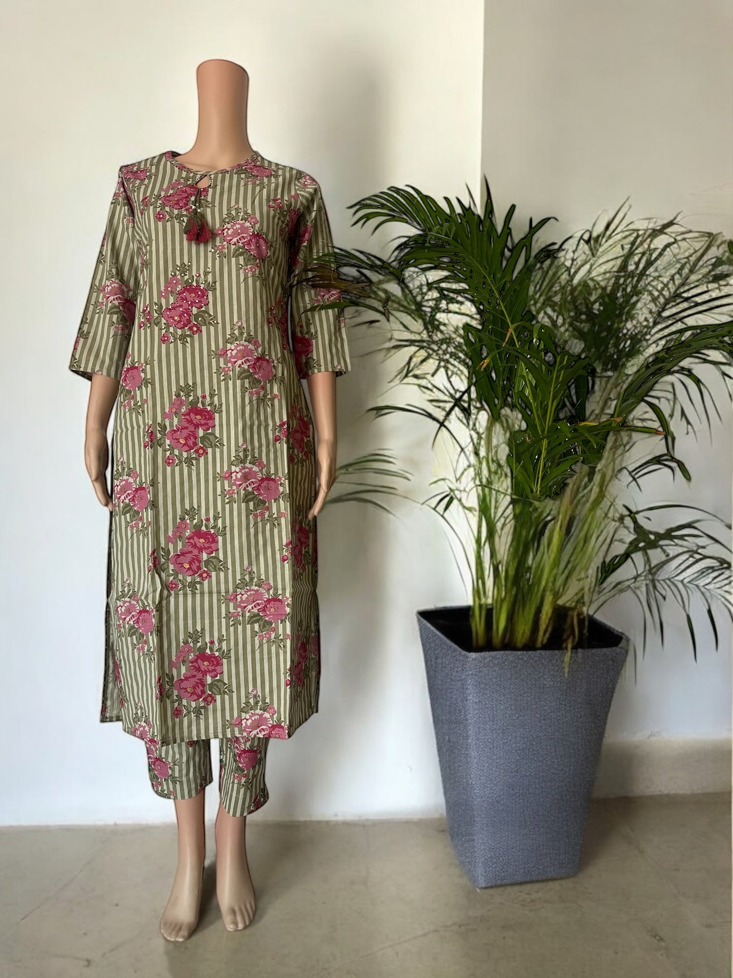Green cotton printed 2 piece set