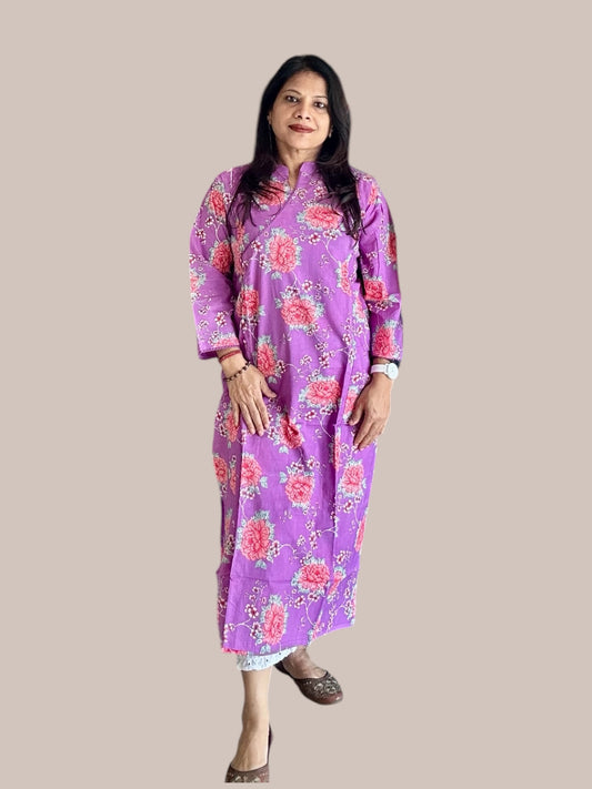 purple cotton printed Angarakha kurti