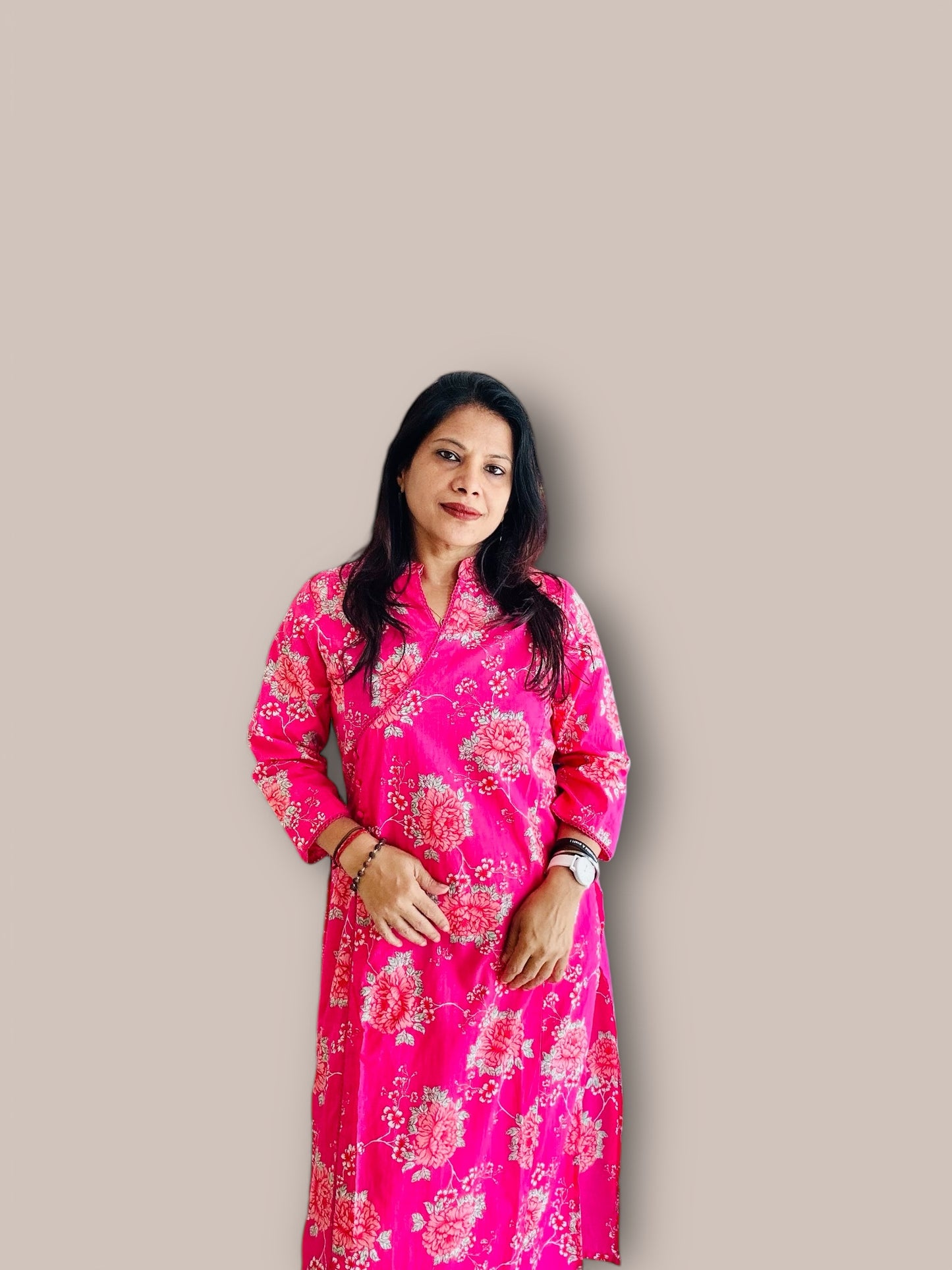 pink cotton printed Angarakha kurti