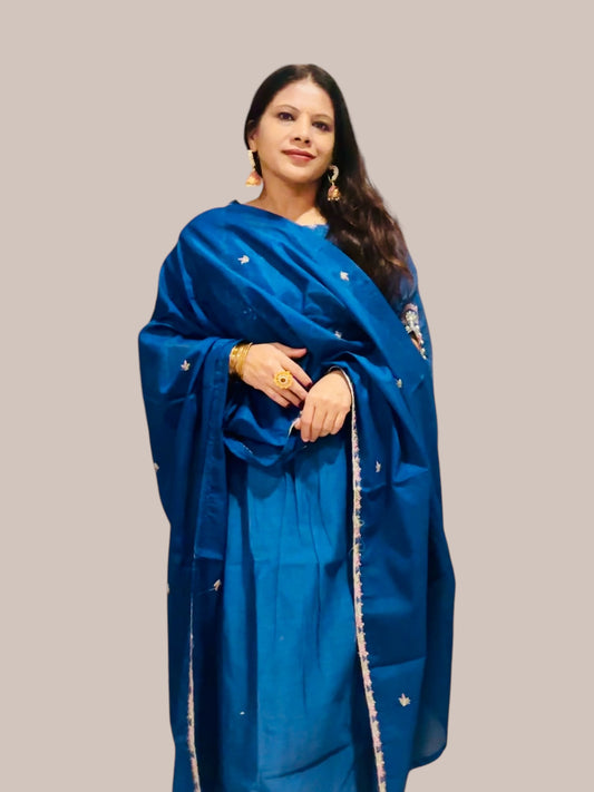 Peacock blue chanderi kurti set