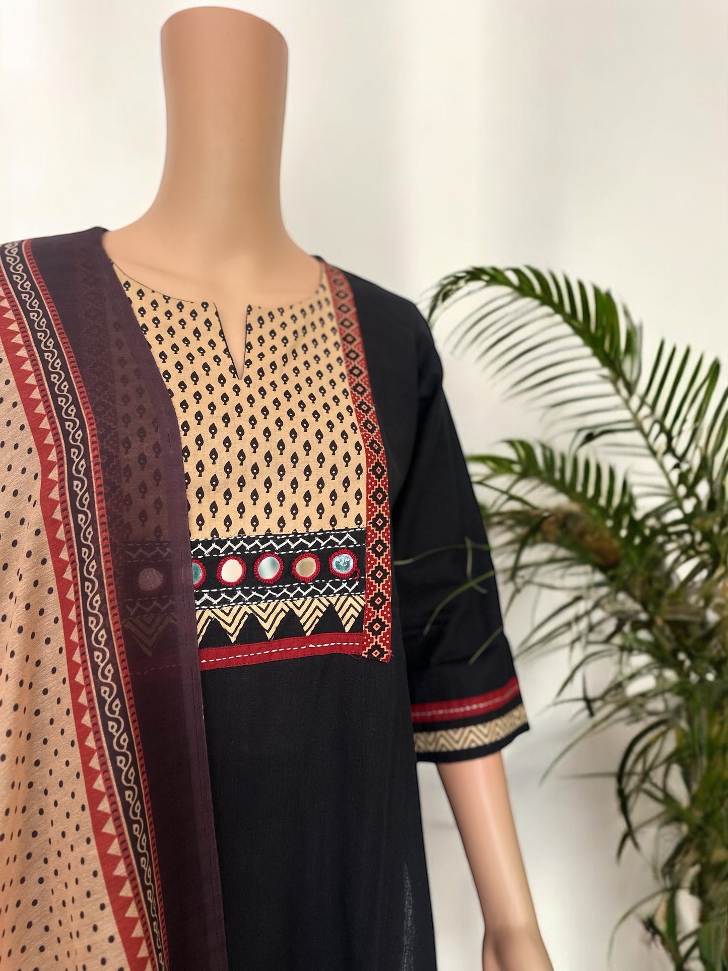 Black cotton solid kurti set
