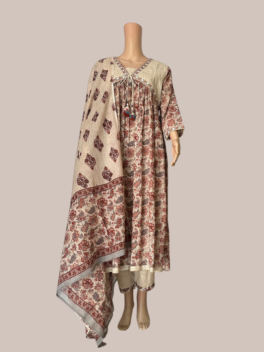 Beige printed Aliya cut Kurti sets