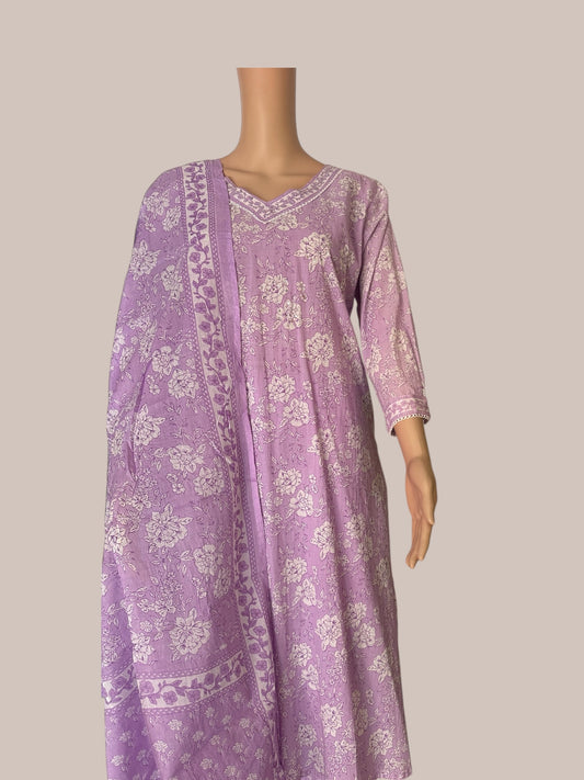 Lavender cotton printed kurti  sets