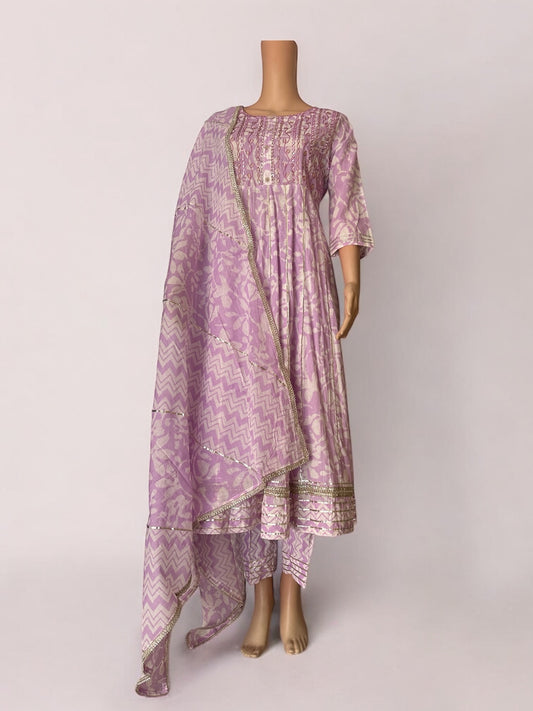 Lavender goat Patti work cotton Anarkali sets
