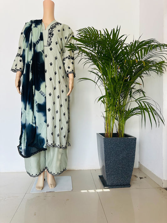 Aqua green embroidered straight Kurti set