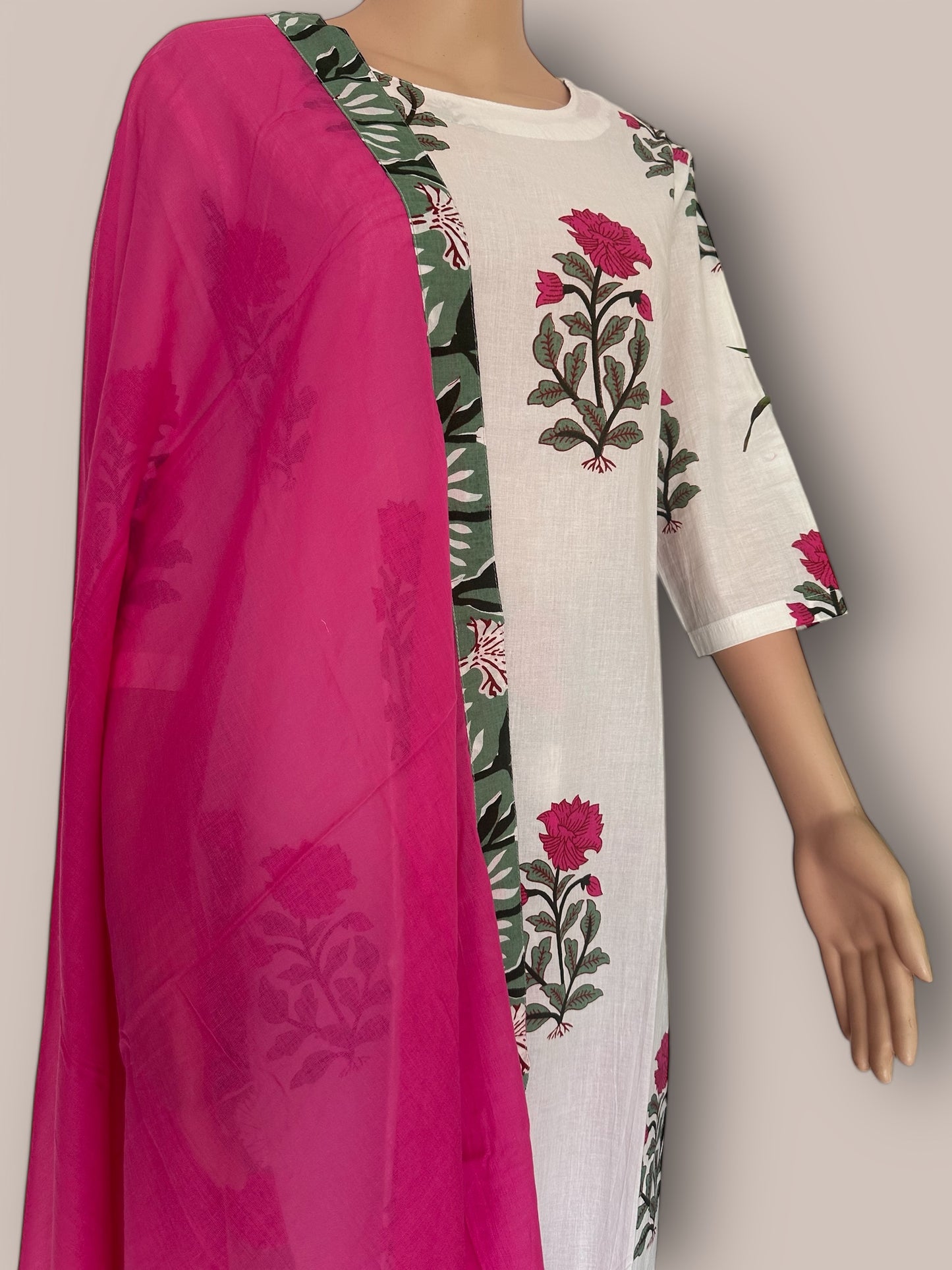 Pink & White printed straight Kurti set
