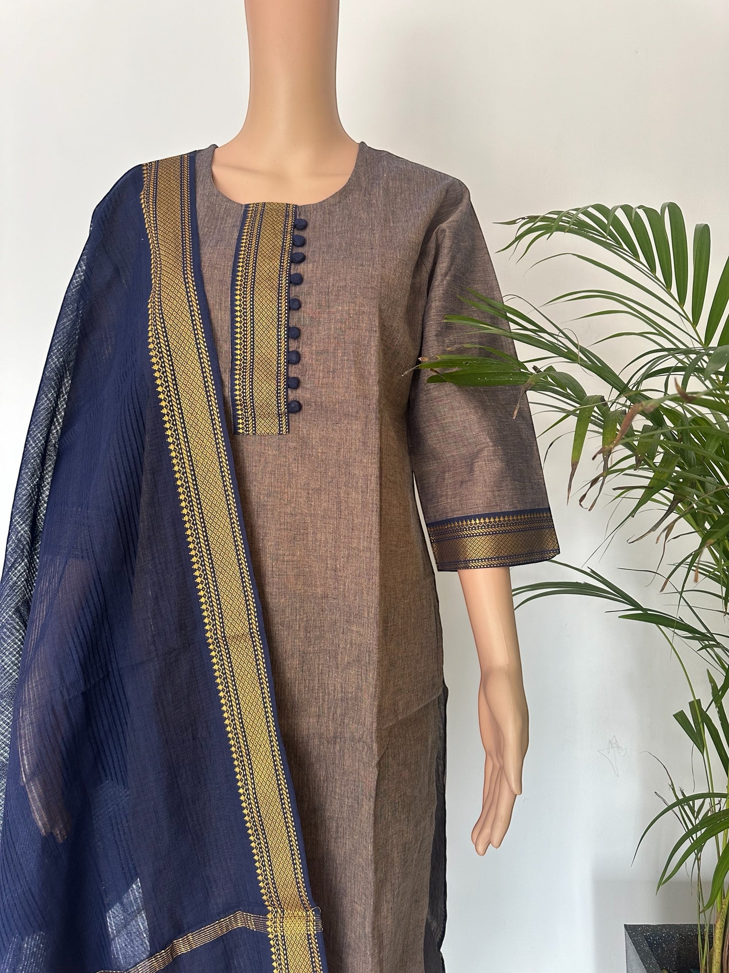 Gray & Blue straight Kurti set