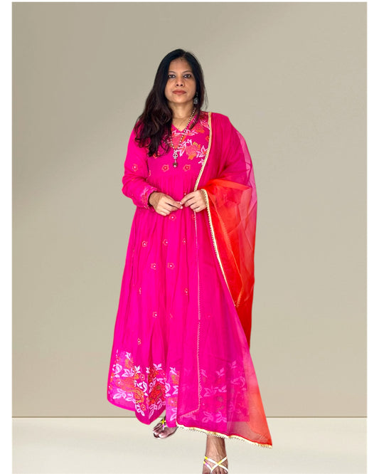 Pink Mull cotton Anarkali set
