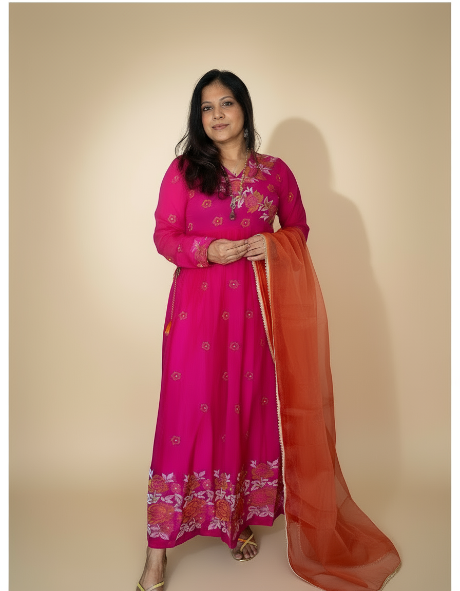 Pink Mull cotton Anarkali set