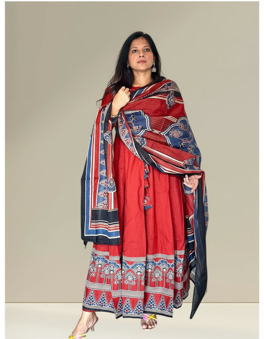 Red Cotton Anarkali