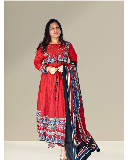 Red Cotton Anarkali