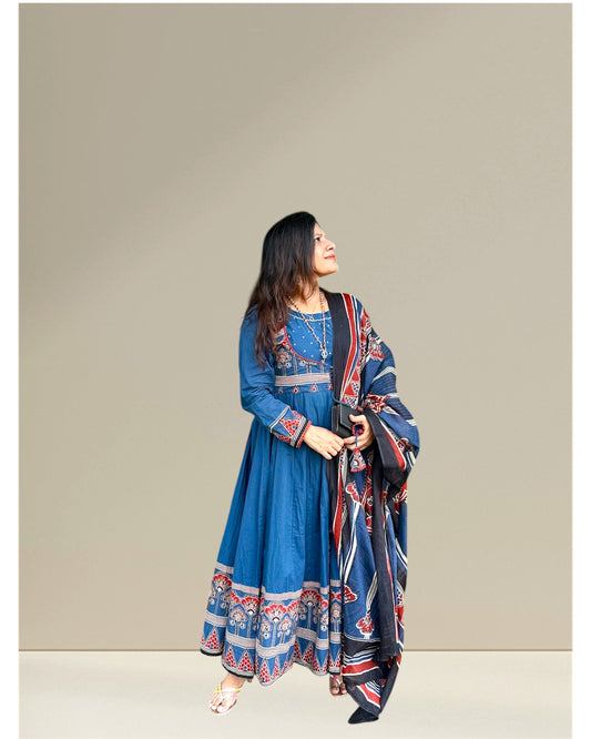 Blue pure cotton Anarkali
