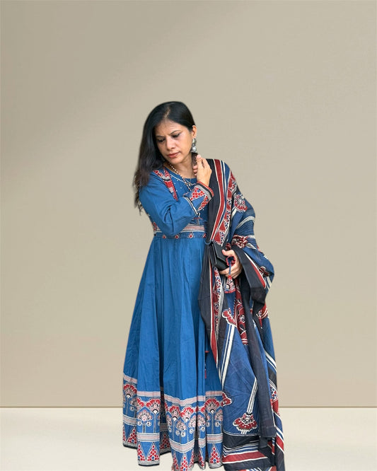 Blue pure cotton Anarkali